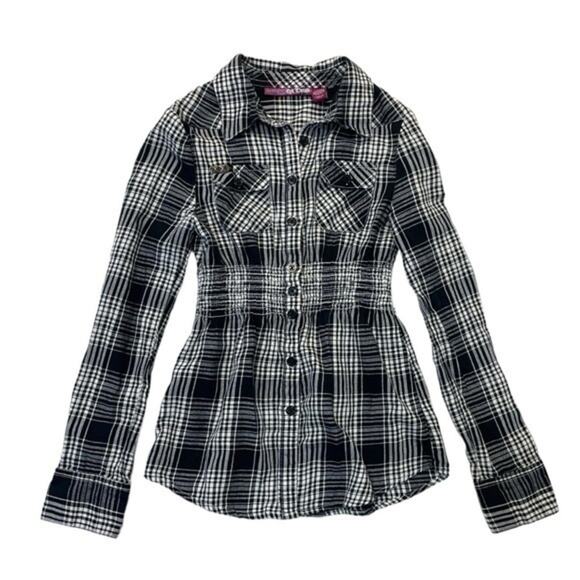 Epic Threads Plaid Button Down Shirt black white girls Size Medium 7 - Picture 1 of 5
